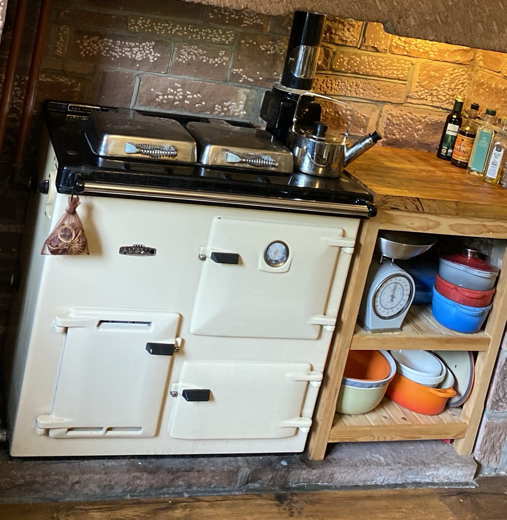 The original range — timber storage built round it